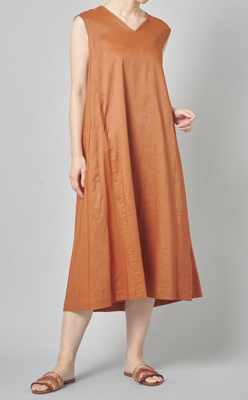 リネン混フレアワンピース