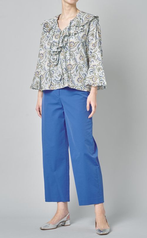 コッ卜ンプリントフリルブラウス