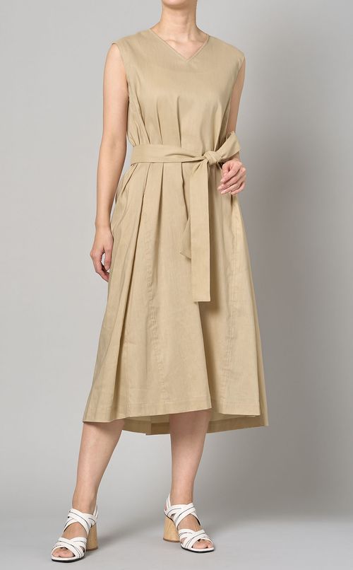 リネン混フレアワンピース