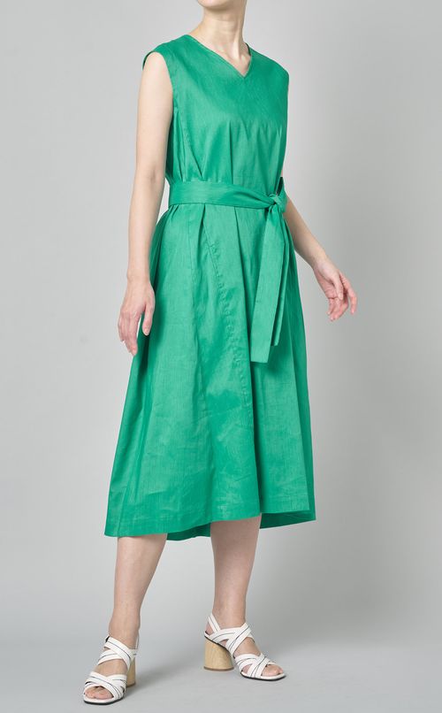 リネン混フレアワンピース