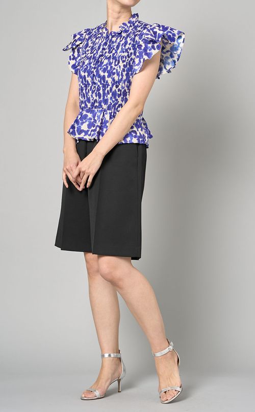 コットンフラワープリントギャザーブラウス