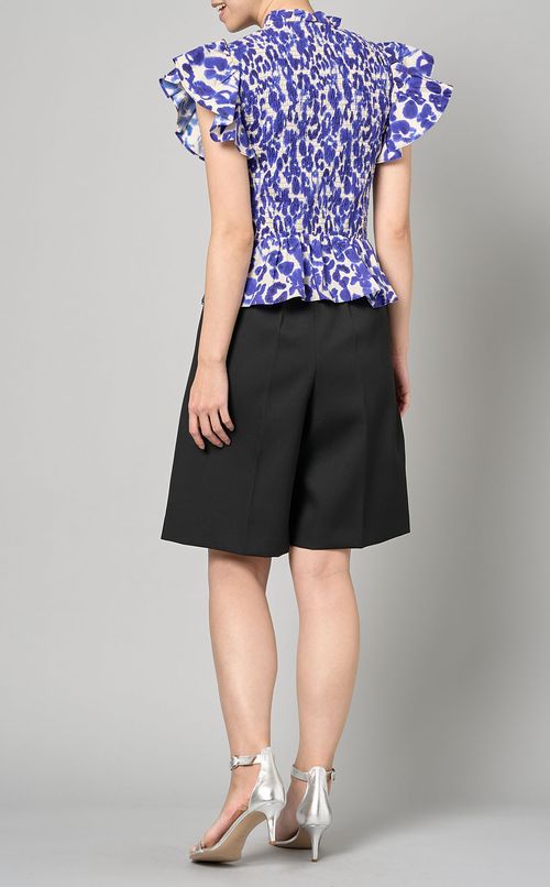 コットンフラワープリントギャザーブラウス