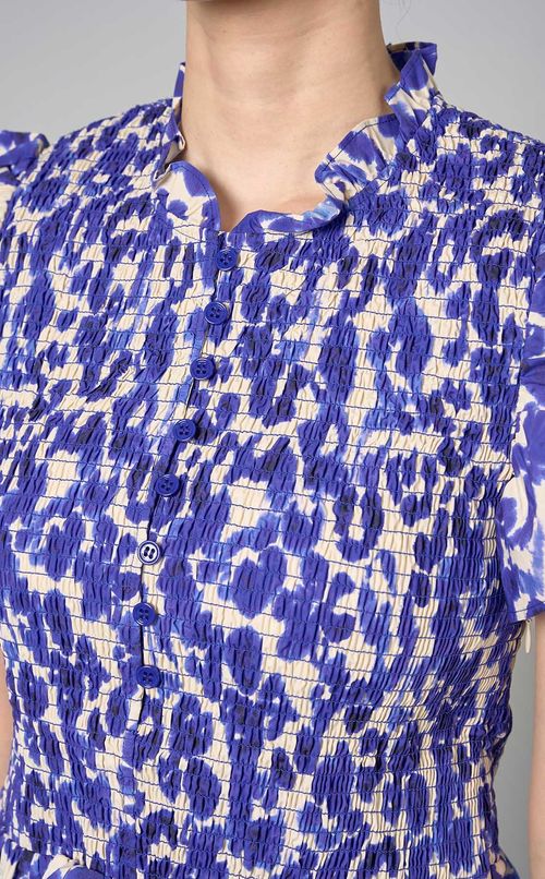 コットンフラワープリントギャザーブラウス