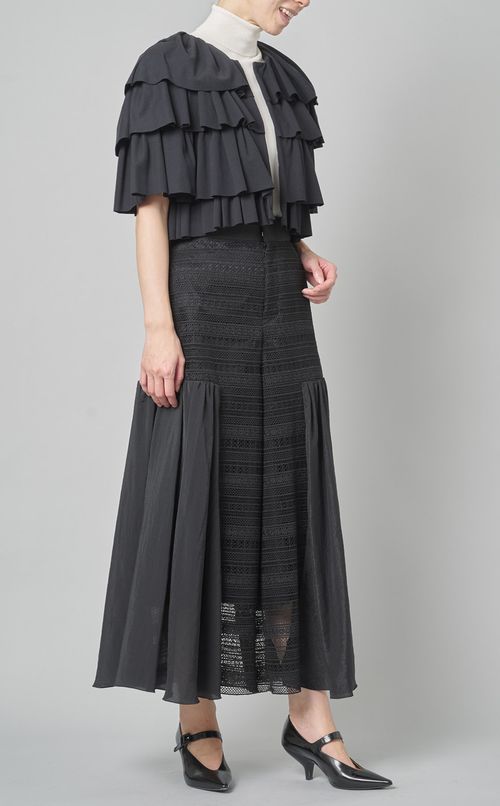 ストライプレースギャザーフレアパンツ