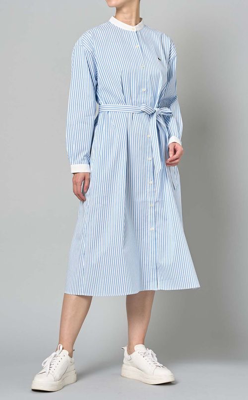 ストライプノーカラーシャツワンピース