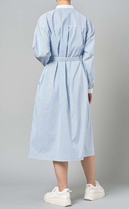 ストライプノーカラーシャツワンピース