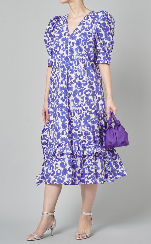 コットンフラワープリントVネックドレス