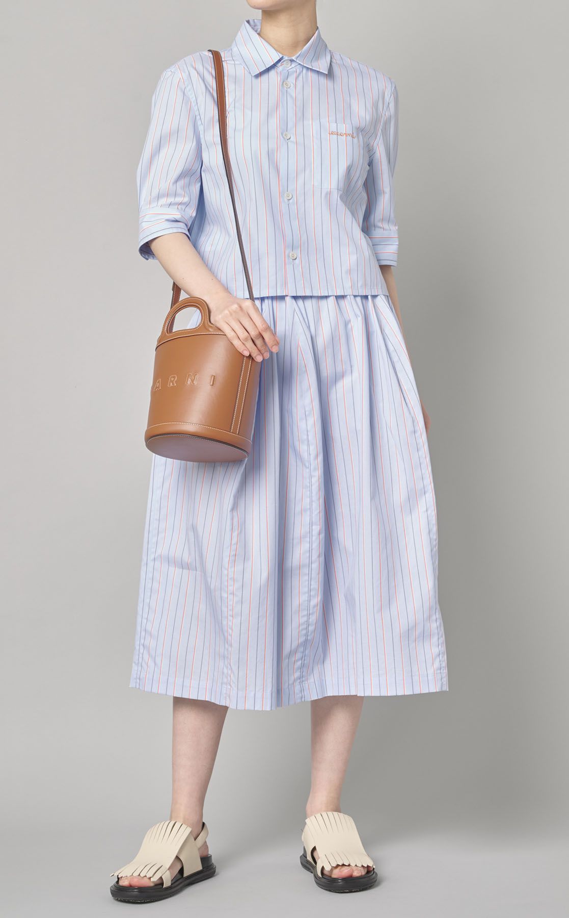 MARNI コットンストライプクロップド半袖シャツ