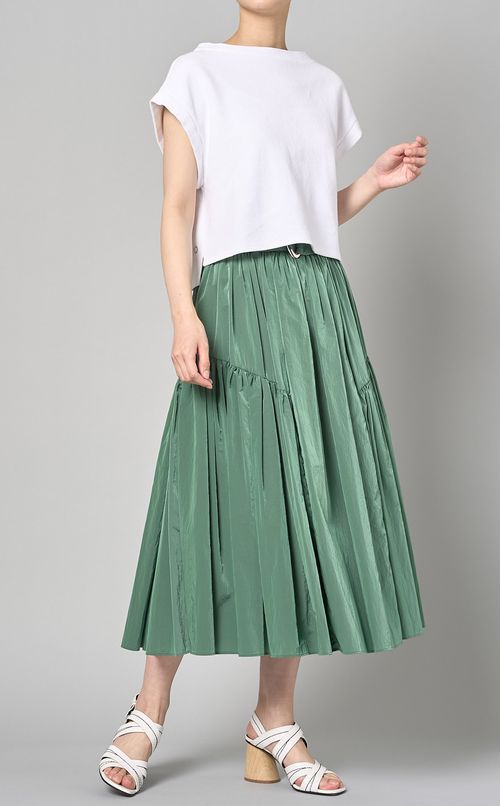 シャンブレーティアードベルト付スカート