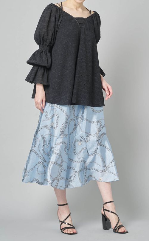 プリント変形ティアードミディスカート