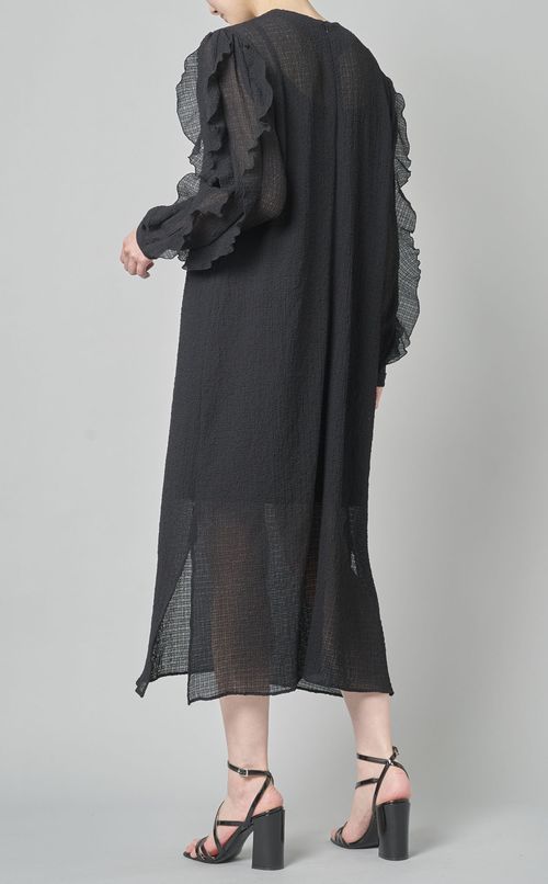 ラッフルスリーブミディワンピース