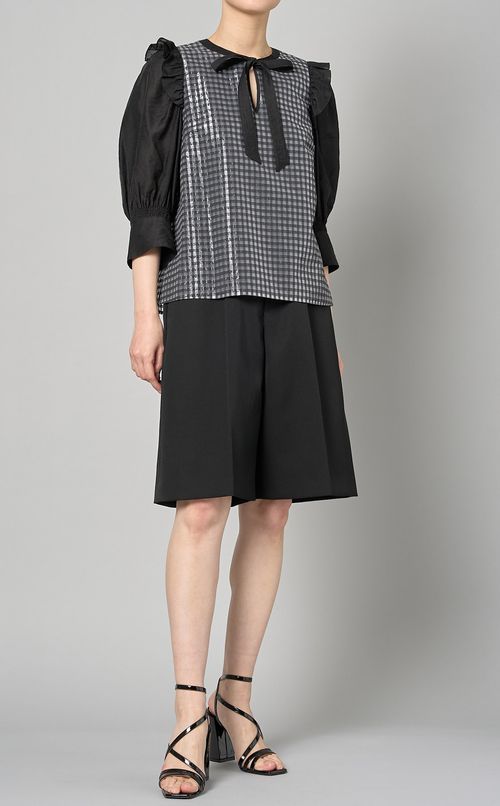 シアーギンガムフリルブラウス