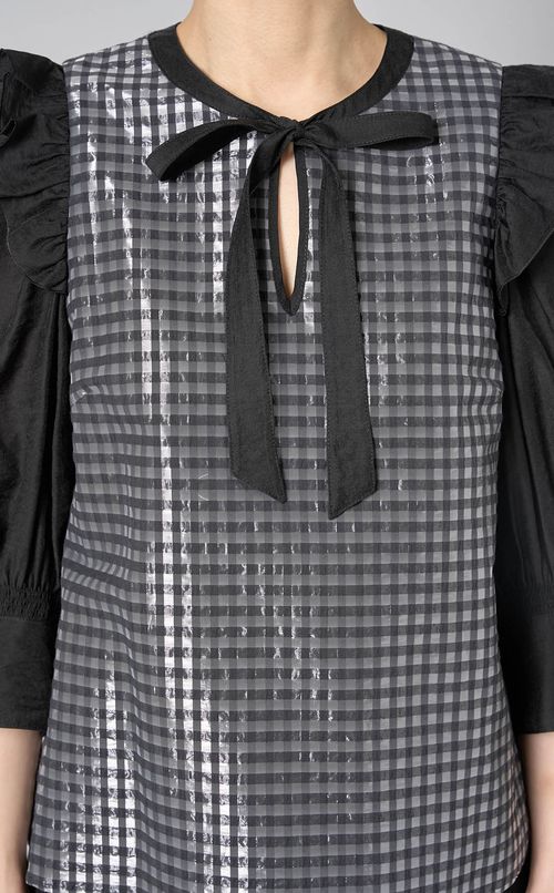 シアーギンガムフリルブラウス