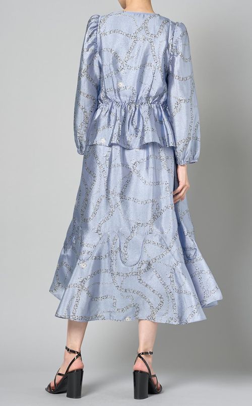 プリントVネックパフスリーブブラウス