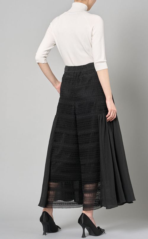 ストライプレースギャザーフレアパンツ