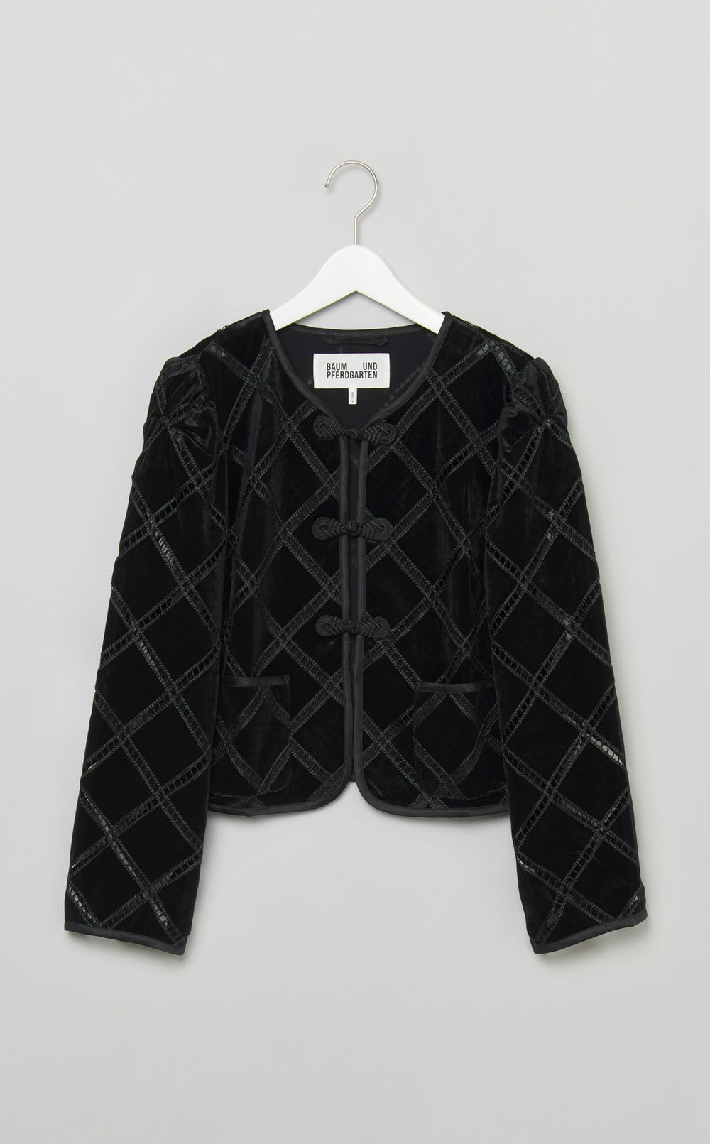 ベロア調ノーカラーブルゾン