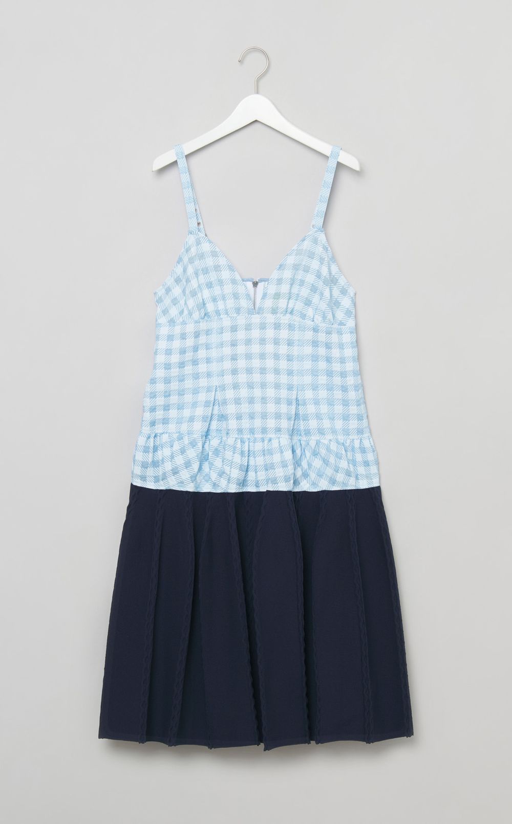 ギンガム切替ギャザーワンピース