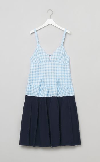 ギンガム切替ギャザーワンピース