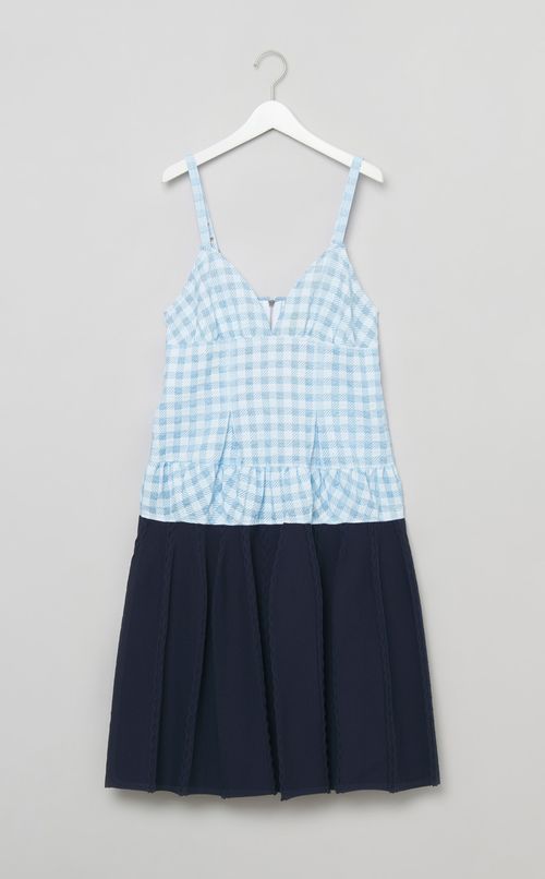 ギンガム切替ギャザーワンピース