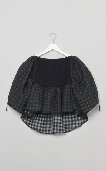 ミニフラワーエンボスギンガムブラウス