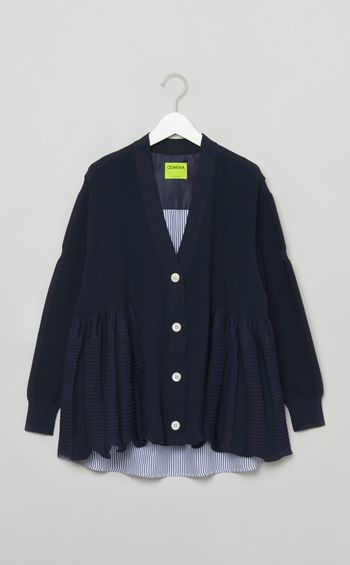 コットン混ストライプコンビカーディガン