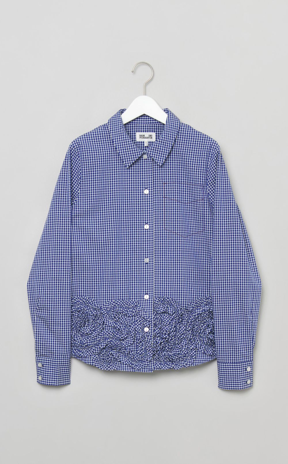 フラワーモチーフ付コットンチェックシャツ