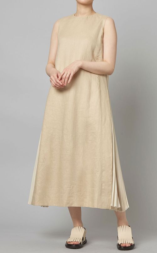 サイドプリーツリネンワンピース