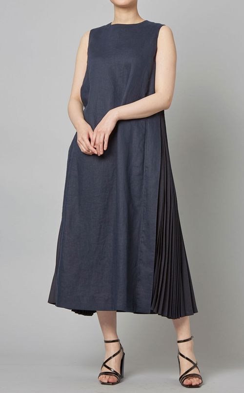 サイドプリーツリネンワンピース