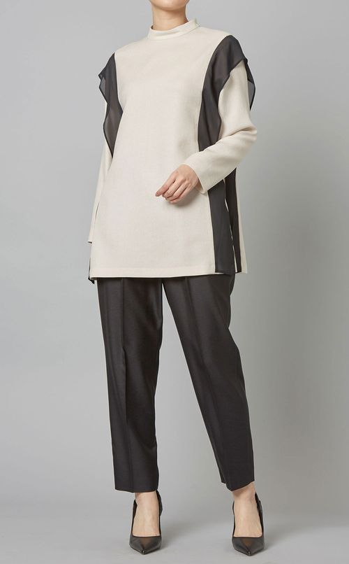 ショルダーシフォンバイカラーブラウス