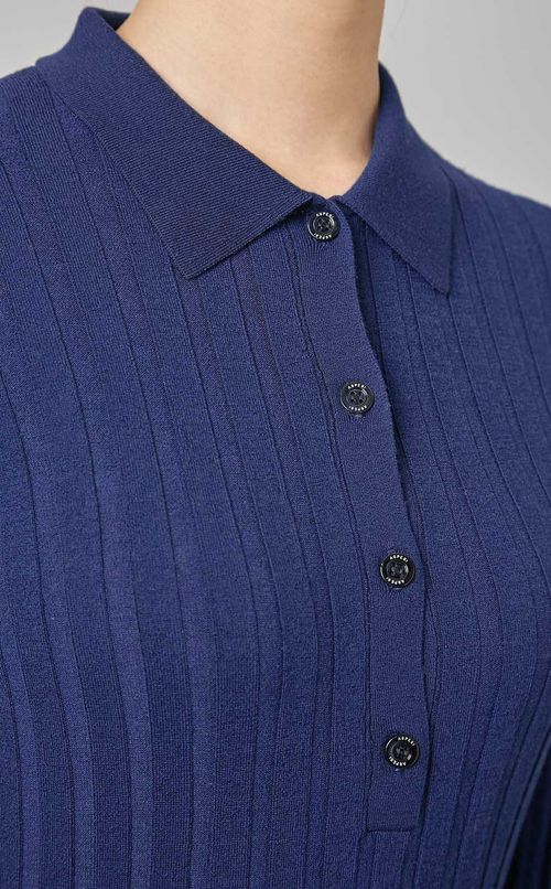 ワイドリブプルオーバーポロニットトップス