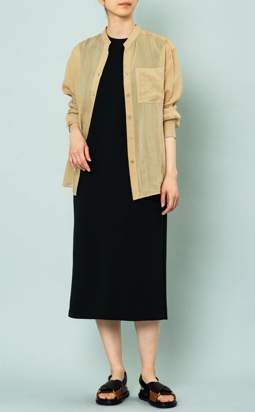 リネン混スタンドカラーブラウス