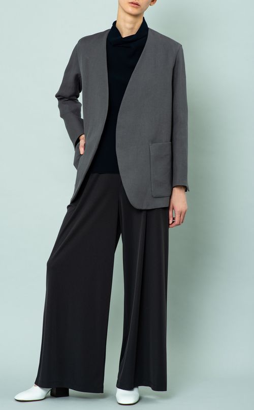 コットンリネンノーカラージャケット