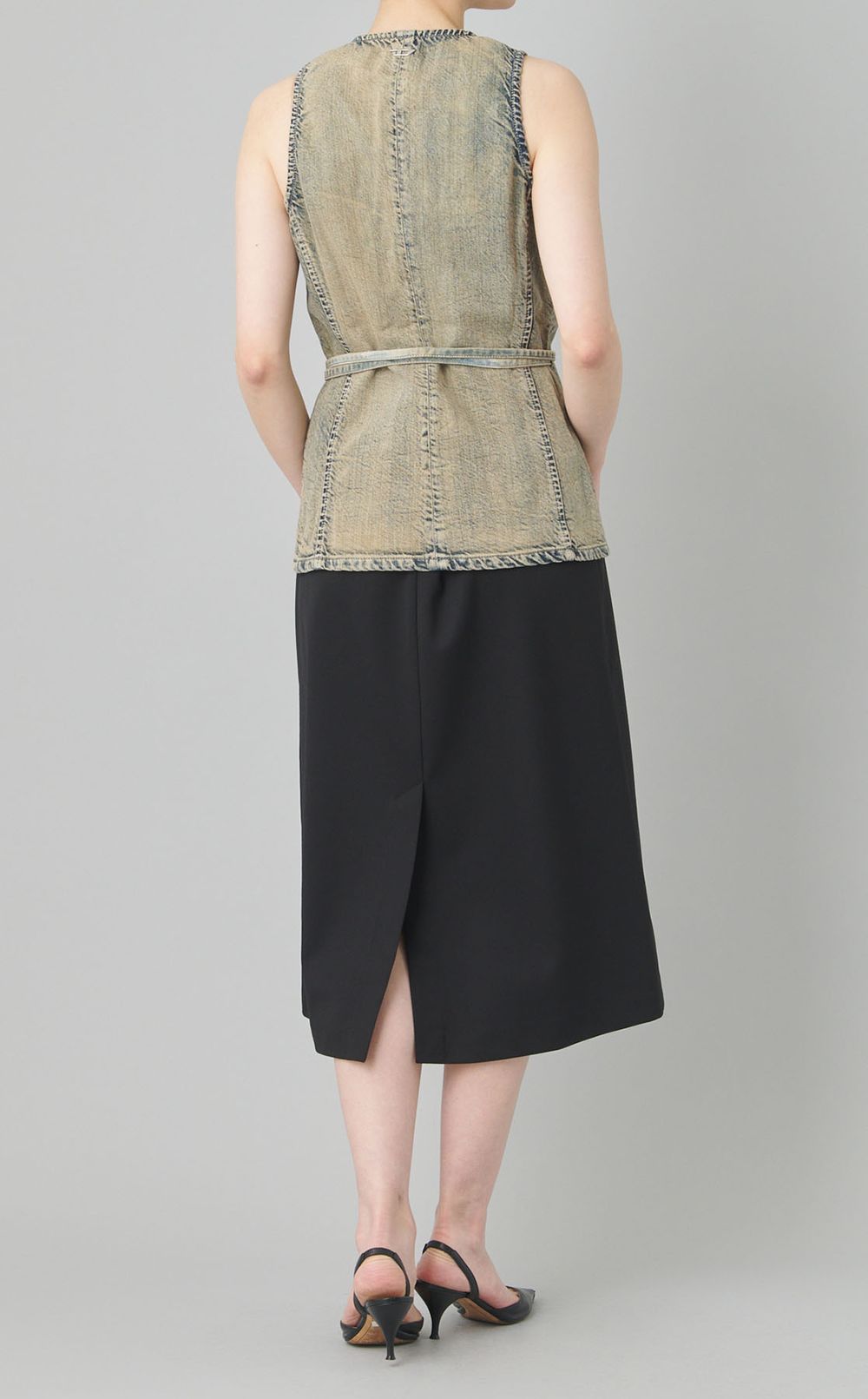 デニムカシュクールノースリーブブラウス