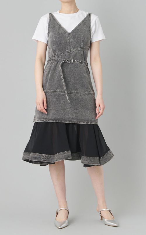シフォンコンビデニムドレス