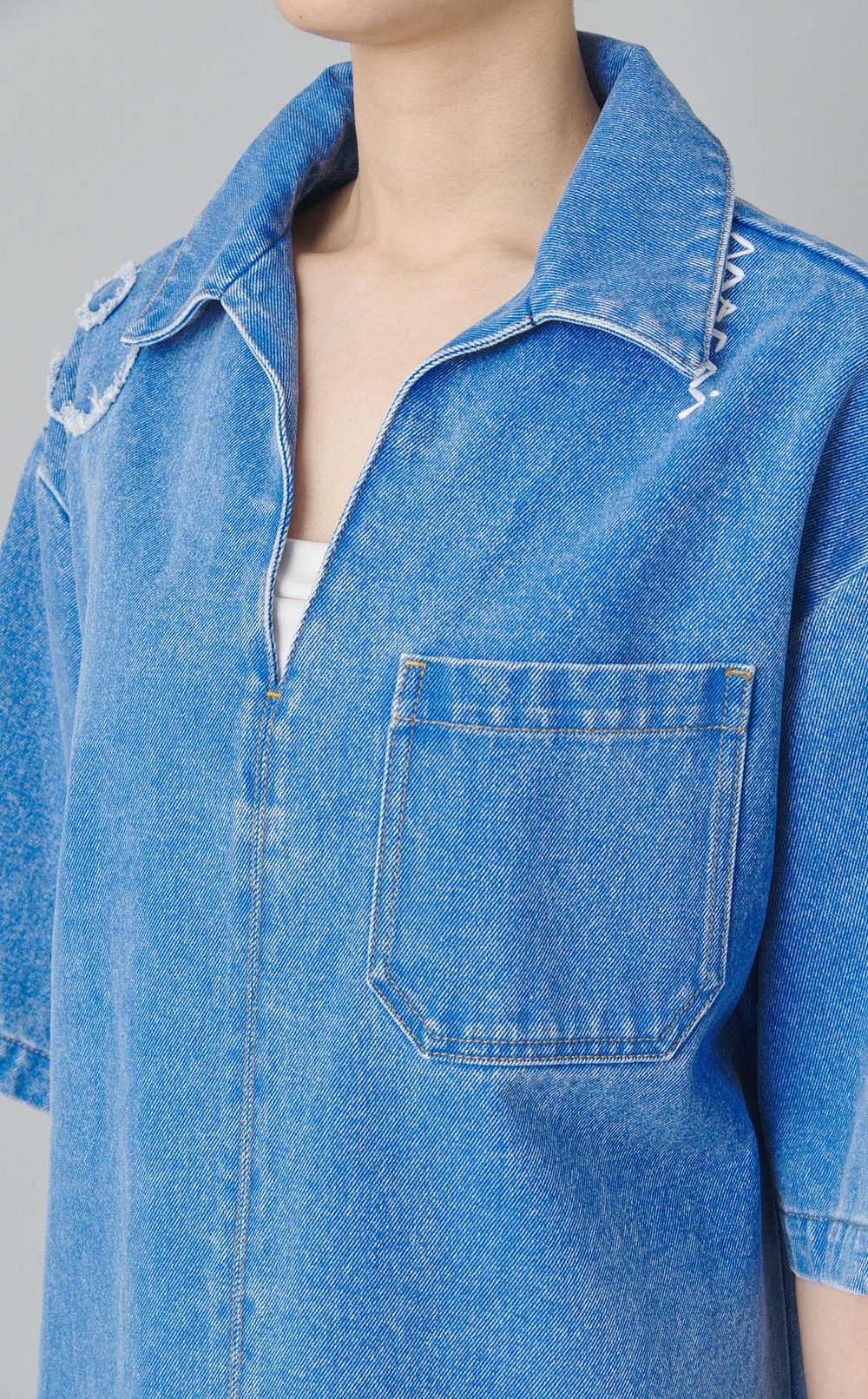 フラワーパッチデニムチュニックワンピース