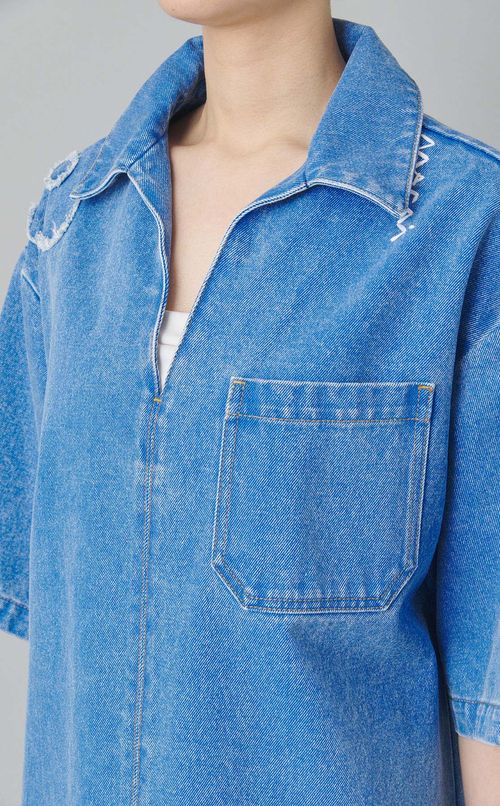 フラワーパッチデニムチュニックワンピース