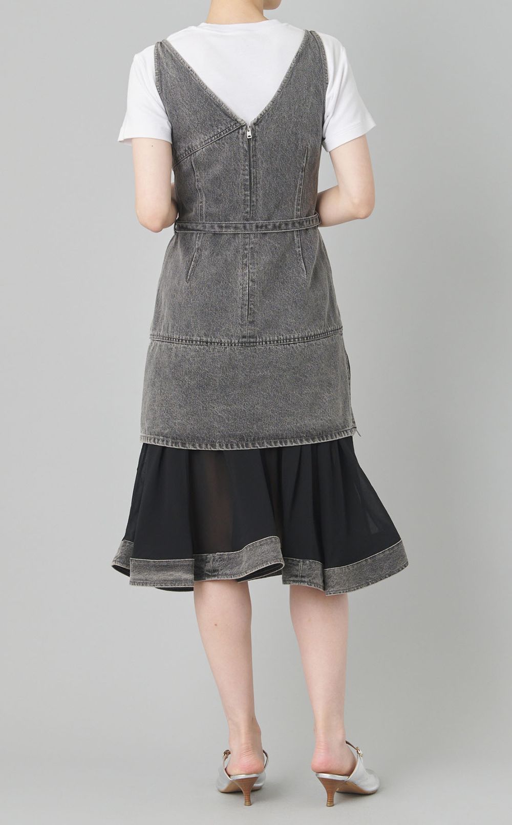 シフォンコンビデニムドレス