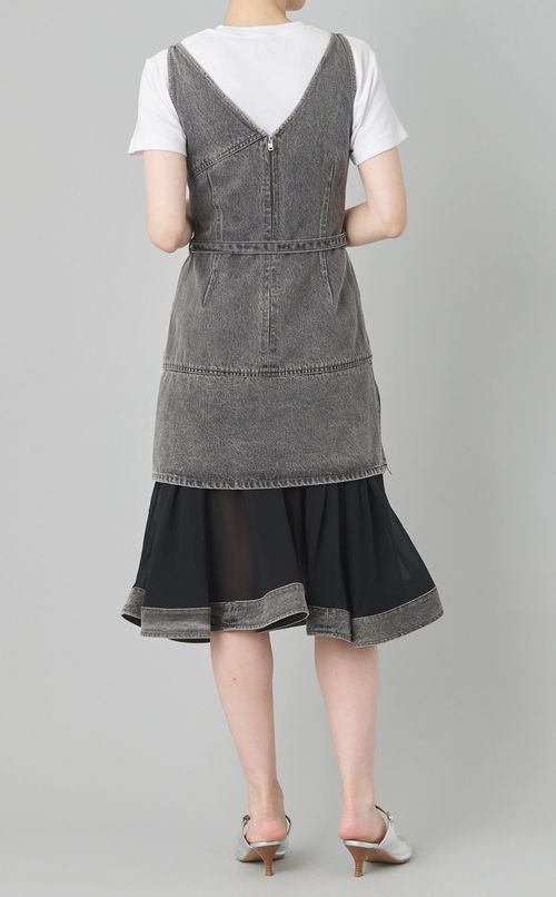 シフォンコンビデニムドレス