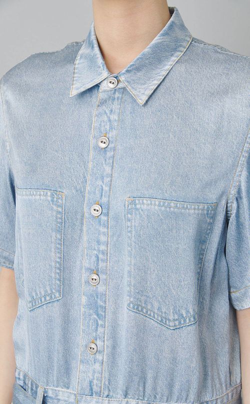 デニムプリン卜ベルテッドシャツワンピース