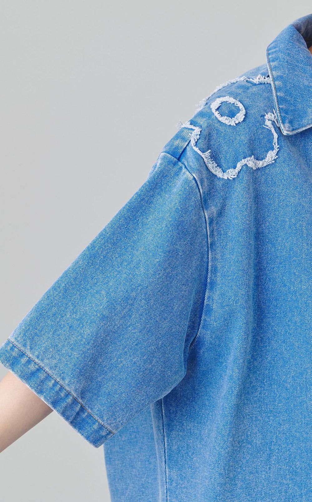 フラワーパッチデニムチュニックワンピース