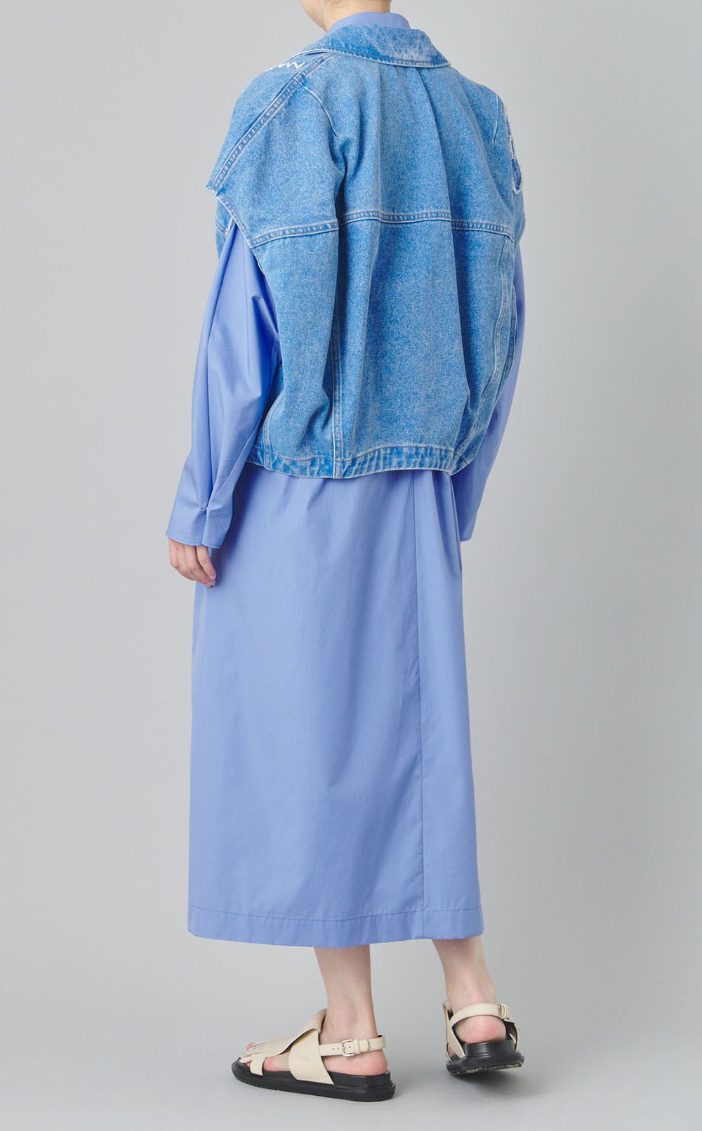 フラワーパッチデニムノースリーブブルゾン