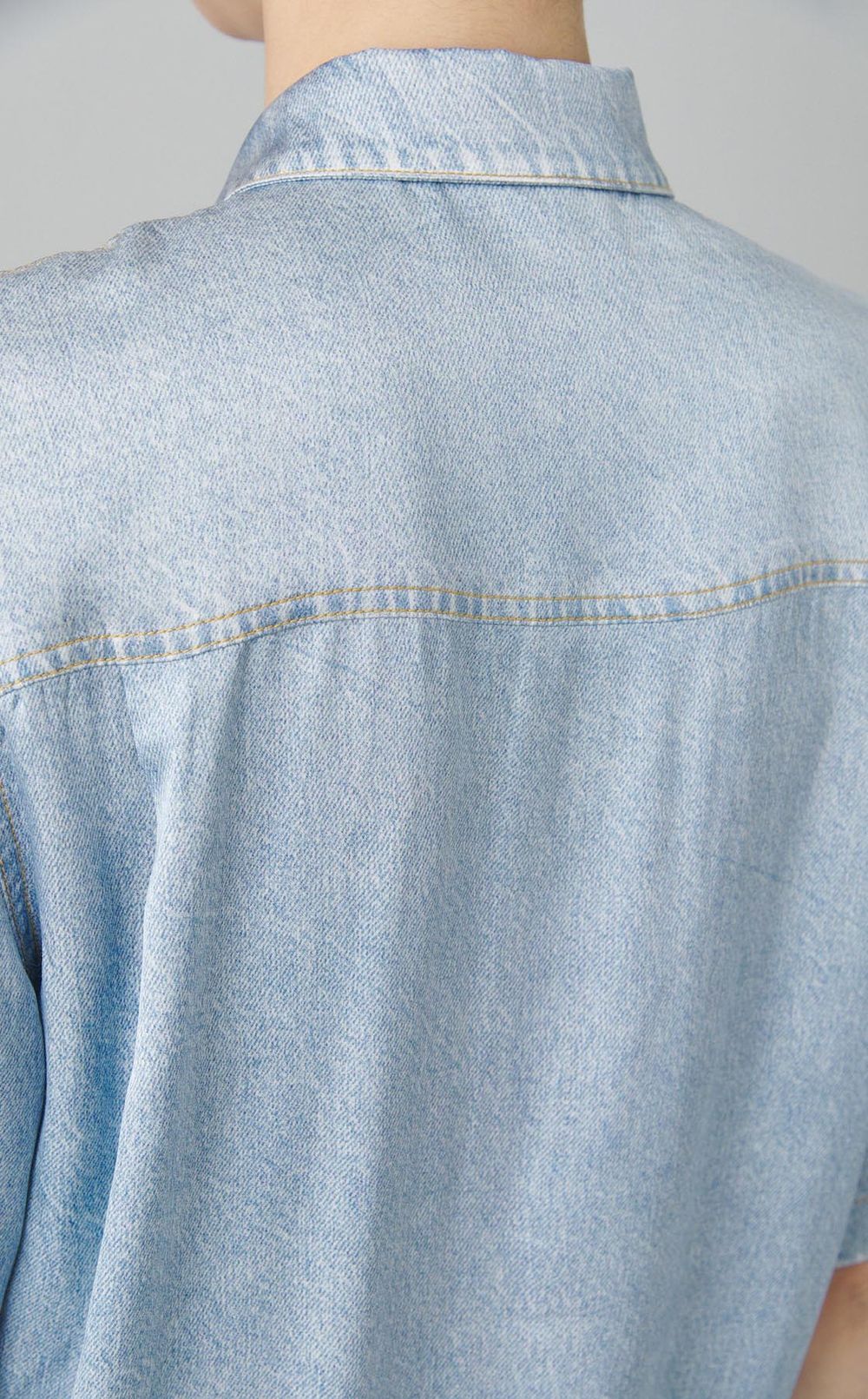 デニムプリン卜ベルテッドシャツワンピース