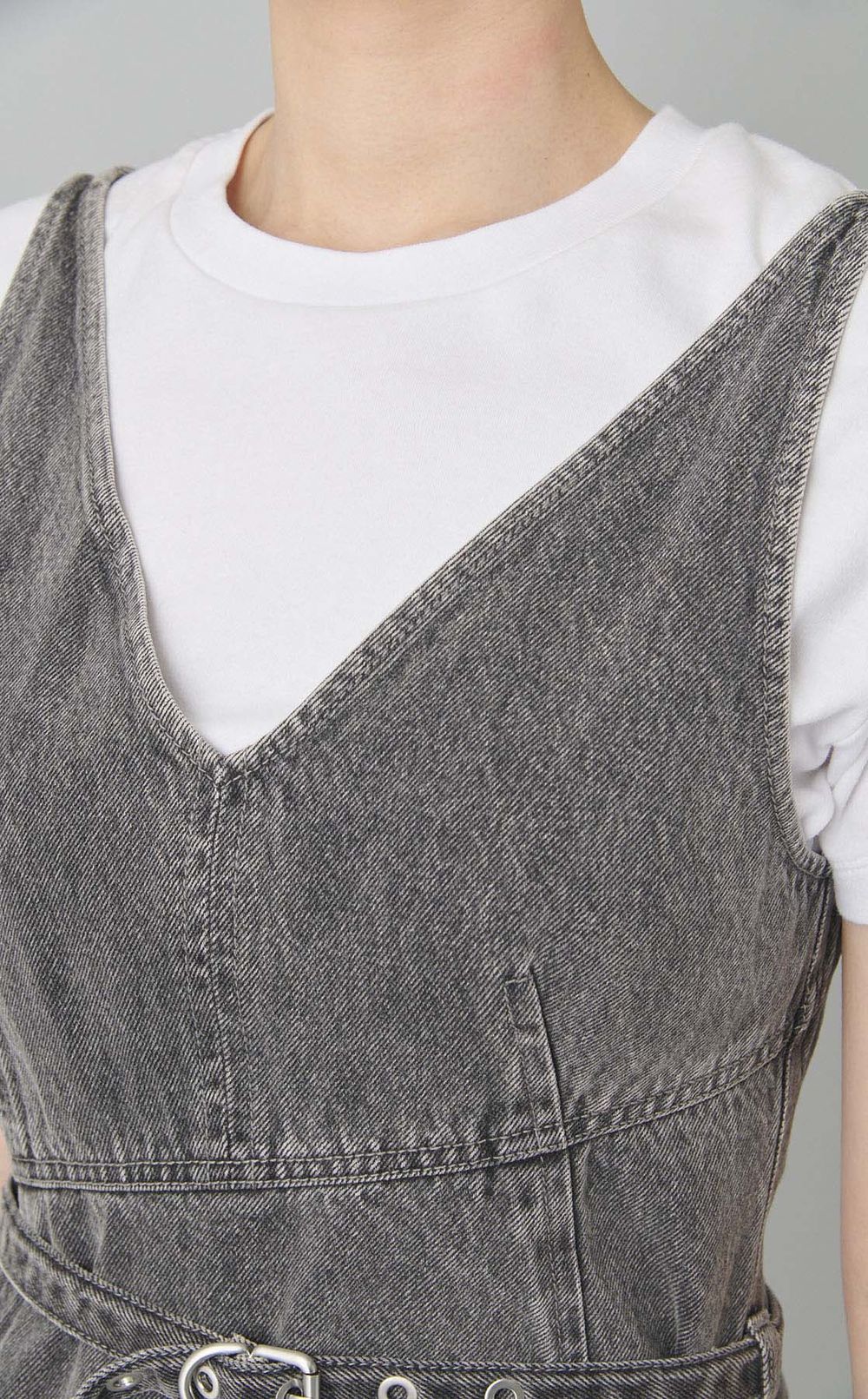 シフォンコンビデニムドレス