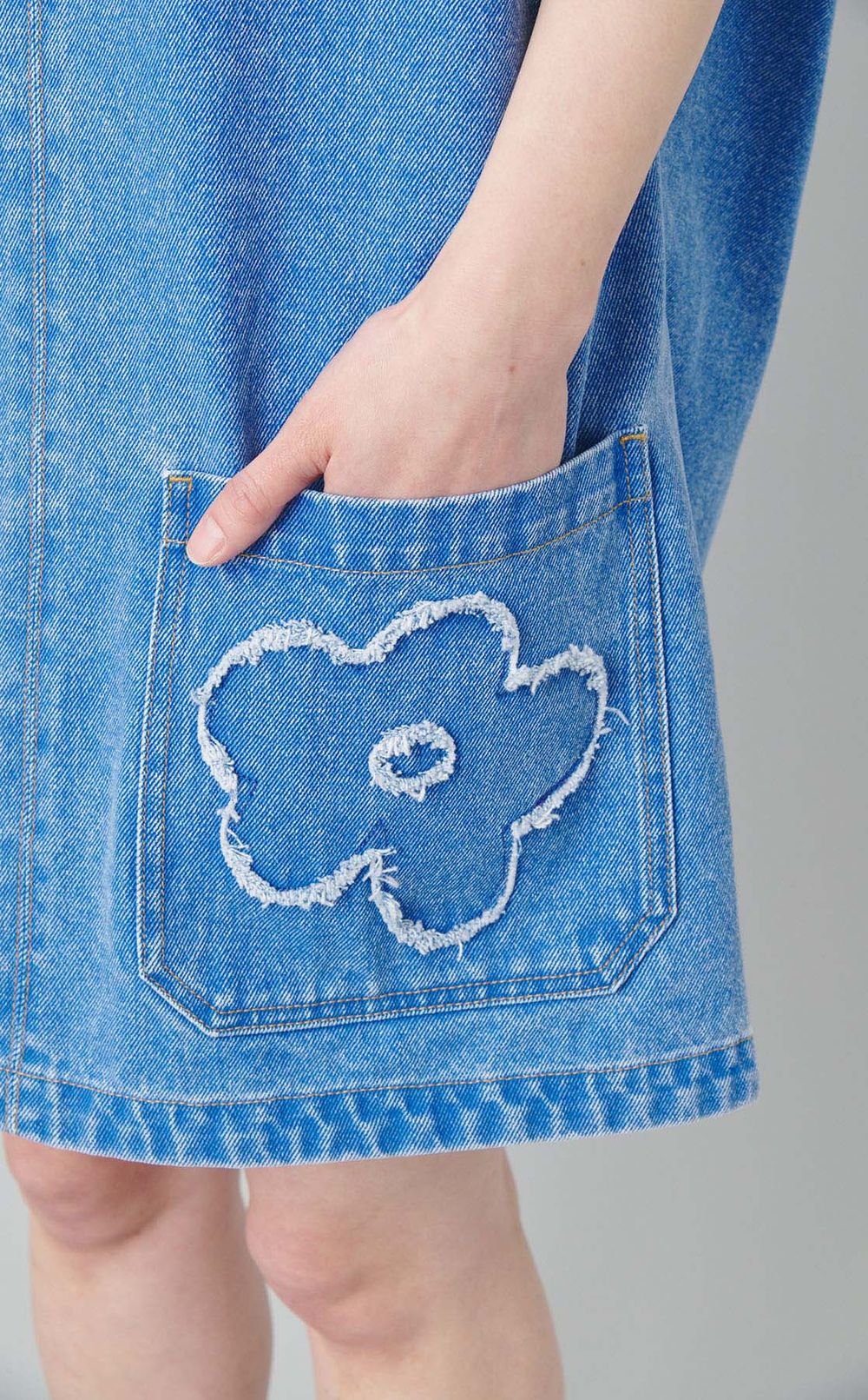 フラワーパッチデニムチュニックワンピース