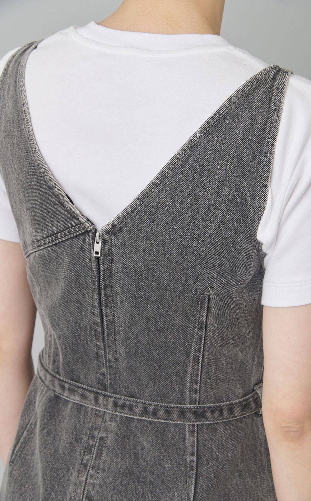 シフォンコンビデニムドレス