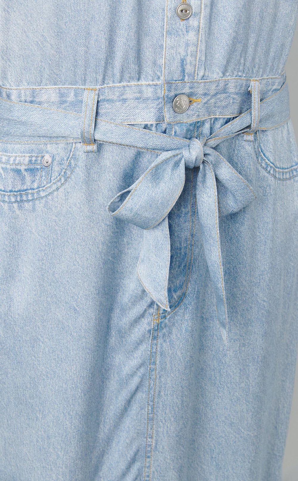 デニムプリン卜ベルテッドシャツワンピース