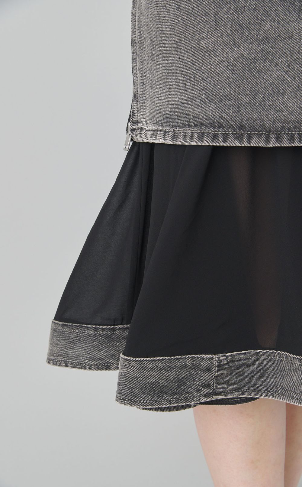 シフォンコンビデニムドレス