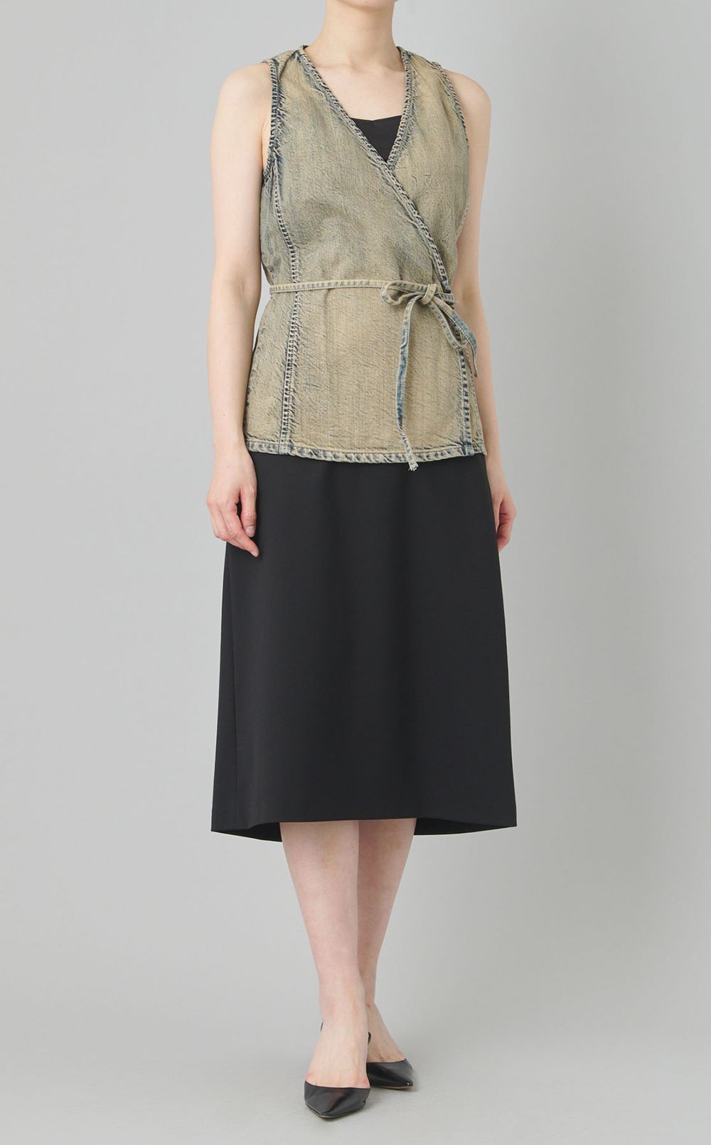 デニムカシュクールノースリーブブラウス