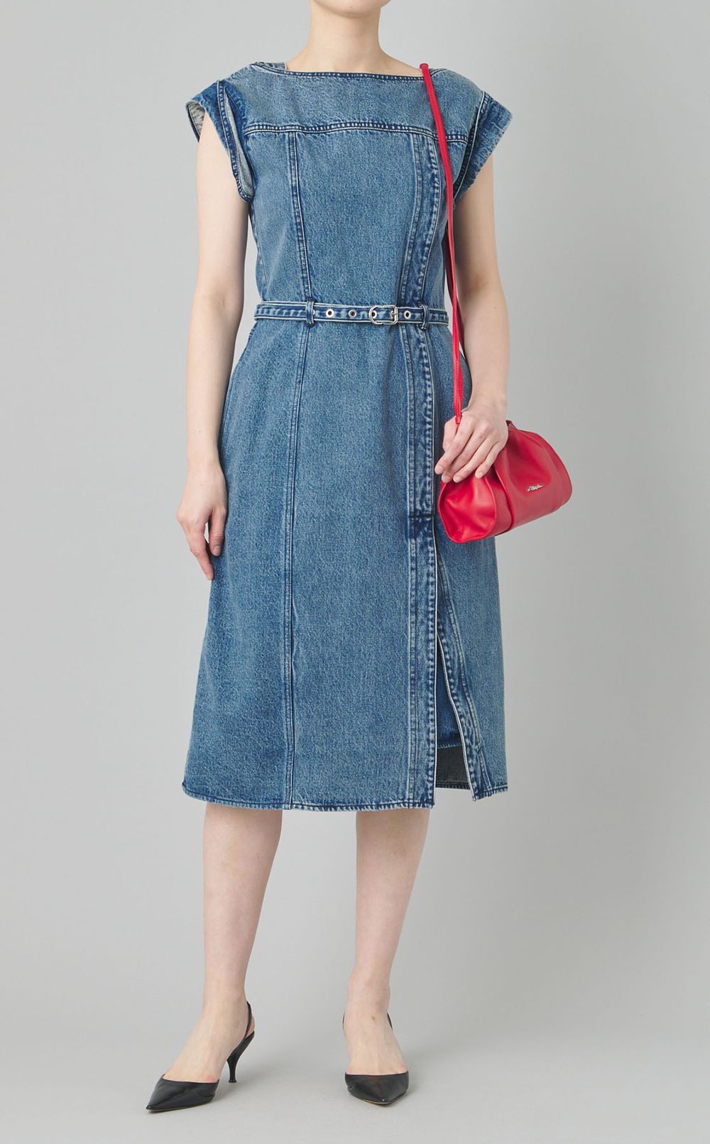 ベルテッドデニムワンピース