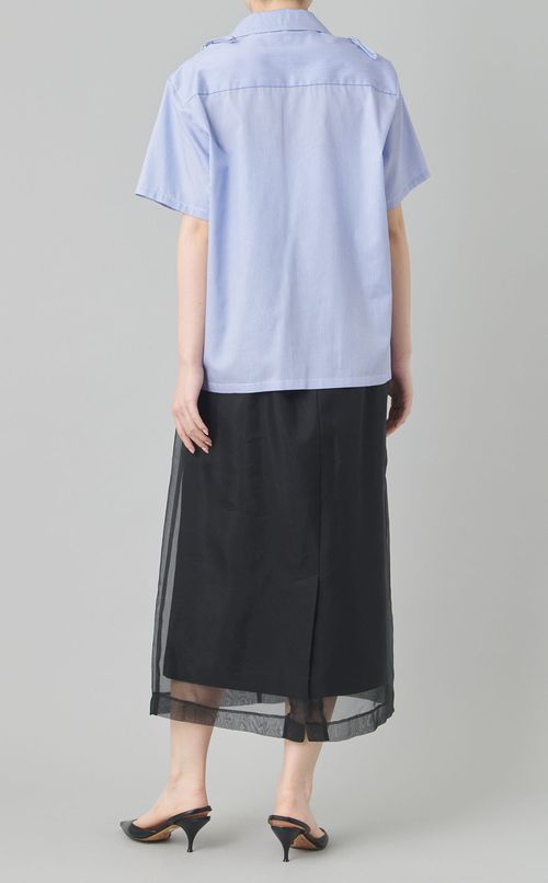 コットンレースアップストライプシャツ